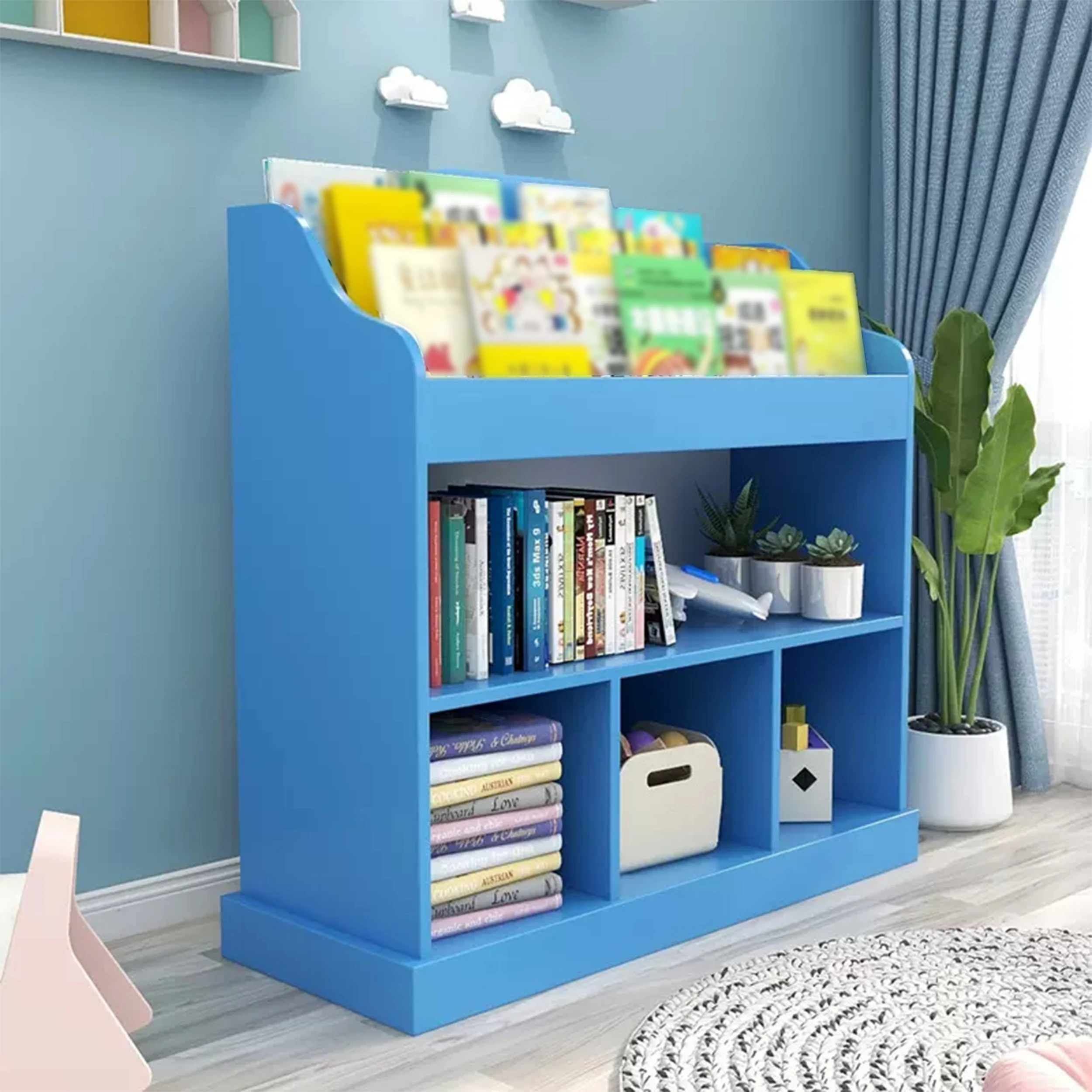 Children furniture adjustable multi function kindergarten bookshelf small baby bookcase plastic toys storage kids book shelf