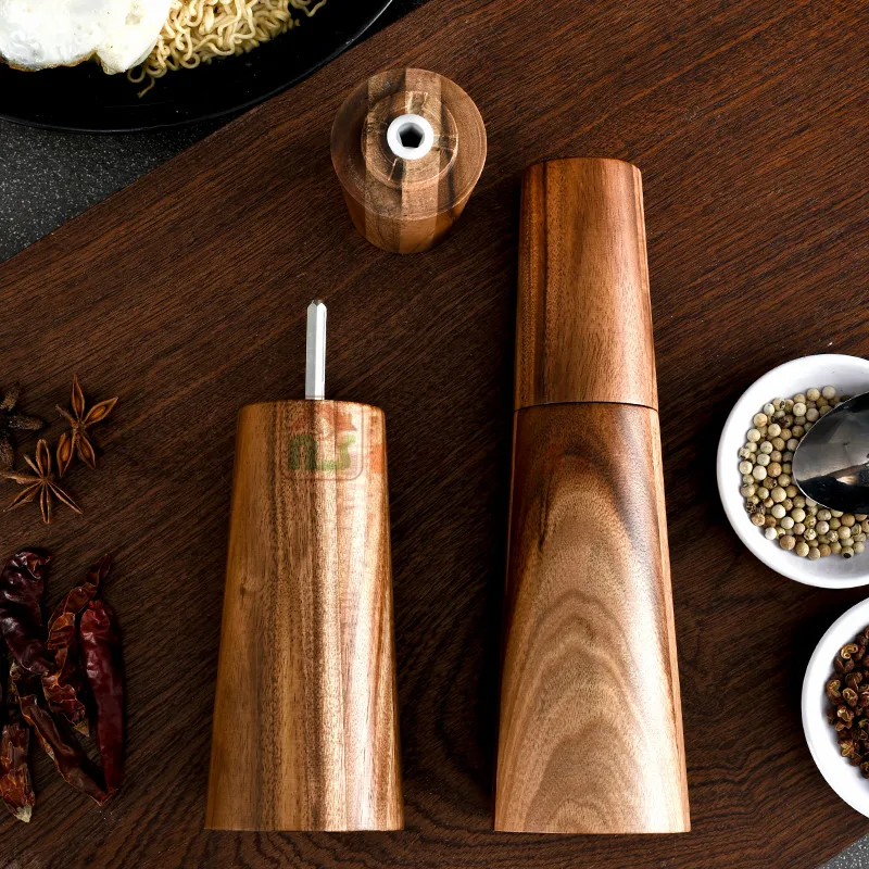 New Style Manual Acacia Wooden Pepper Grinder and Salt Mills, Spice Grinder With Adjustable Coarseness  for Seasoning