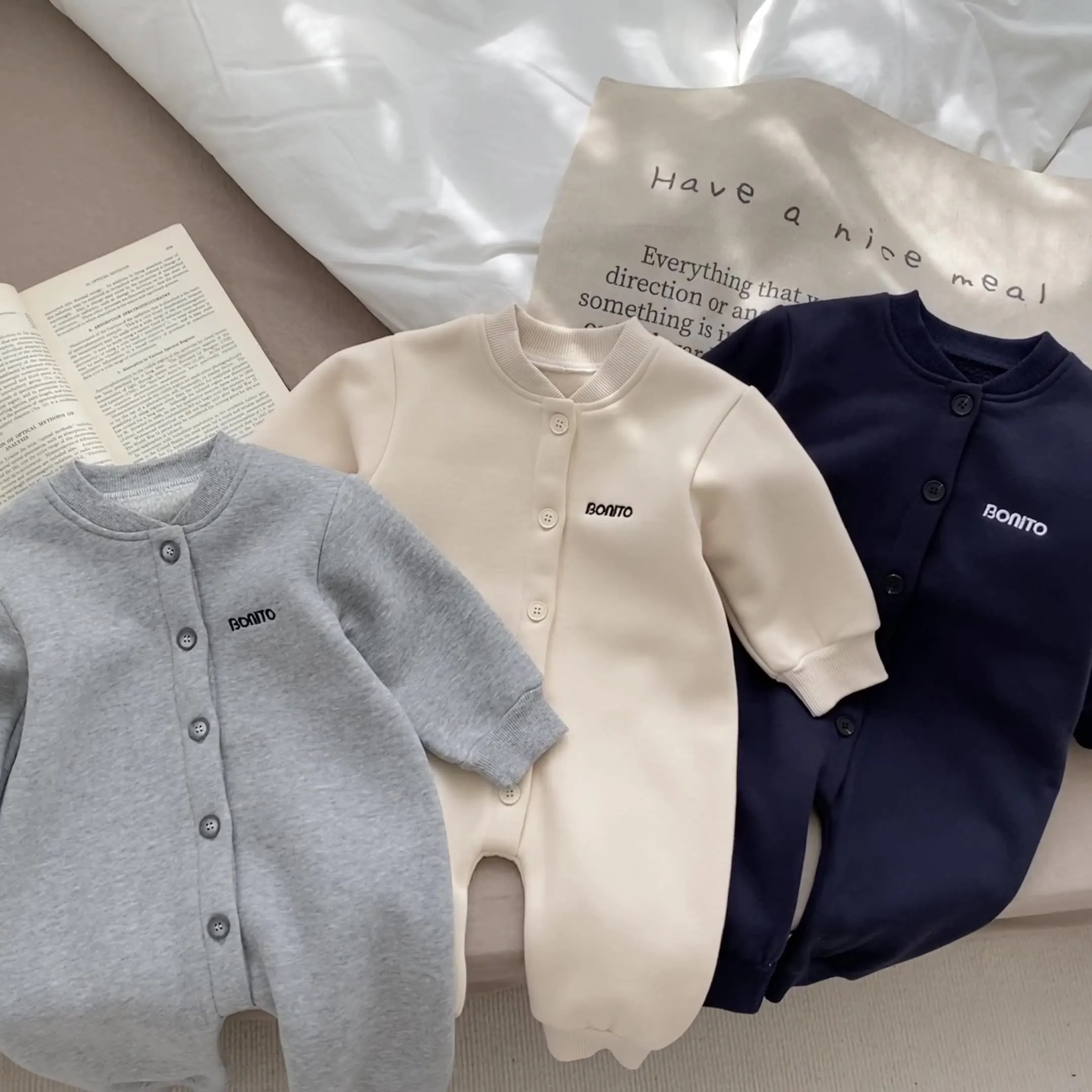 Newborn clothes thickened winter baby solid color bodysuit plush baby long sleeve jumpsuit