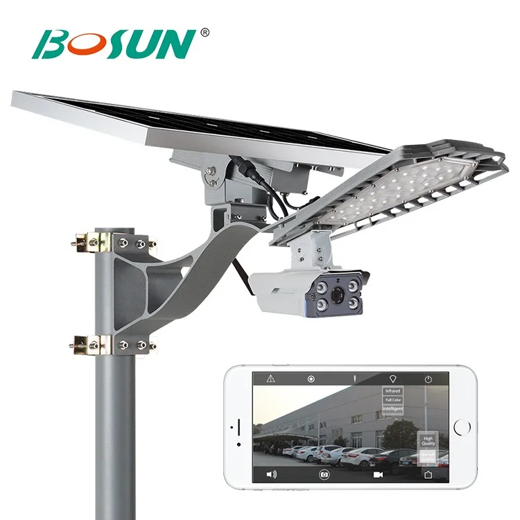 BOSUN Intelligent 4G wifi CCTV camera villa security 12V 60 watt solar led street lamp