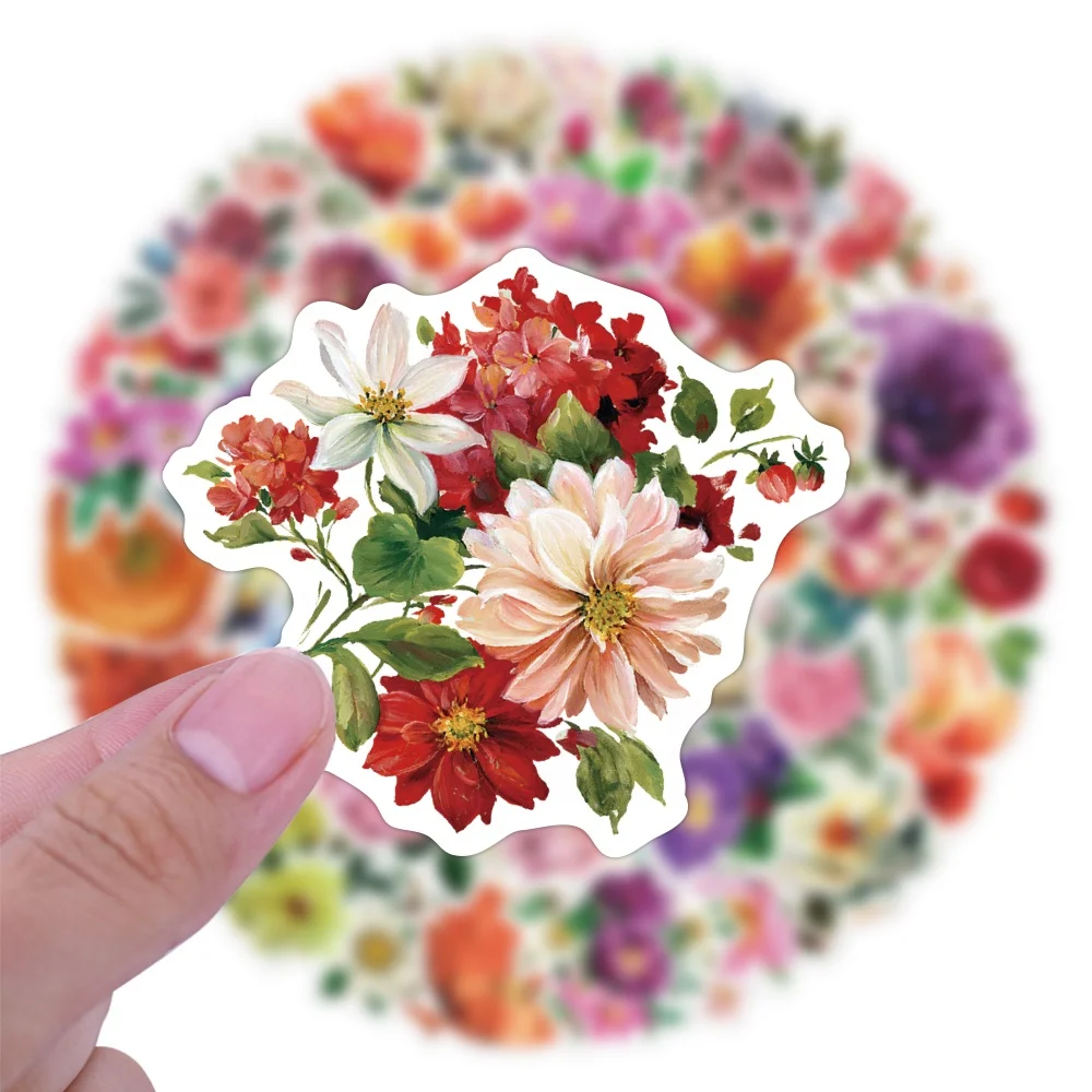 50pcs new ins flower stickers DIY hand account decoration fresh girl book stickers graffiti retro beautiful flower shop stickers