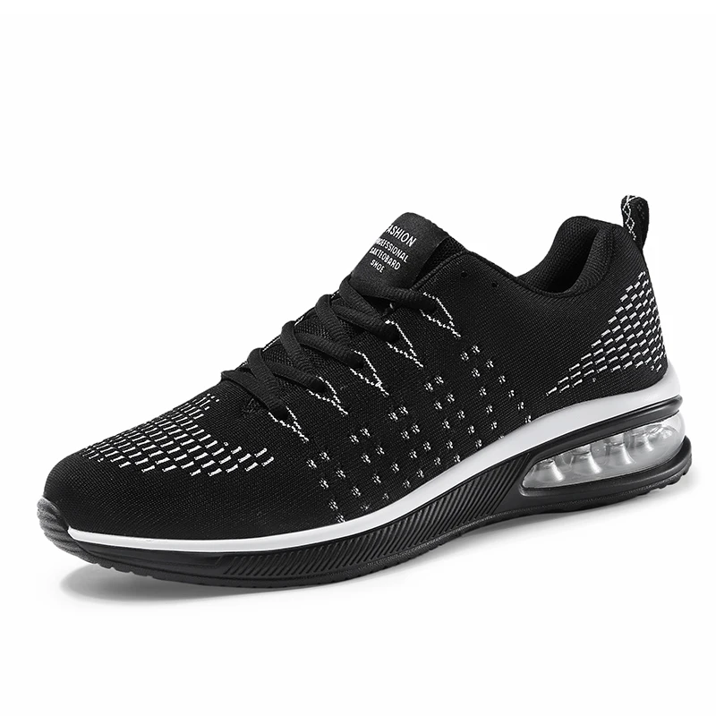 Air sole fancy white sports shoe knitted upper private label sport shoes for men