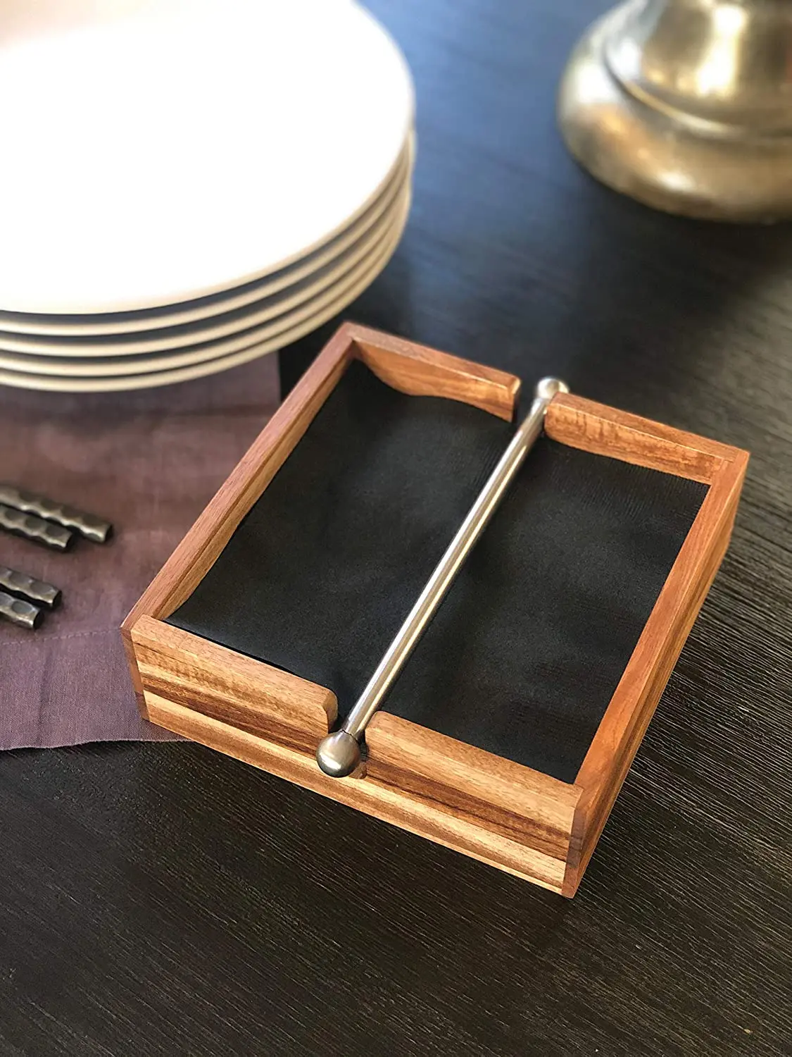 Dinning Utensil Custom Tables and Counter Tops Paper Napkin Holder Acacia Wood Napkin Holder