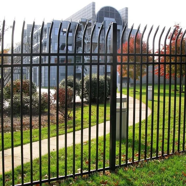 High quality wholesale black curved spear top steel fencing designs wrought iron fences for houses