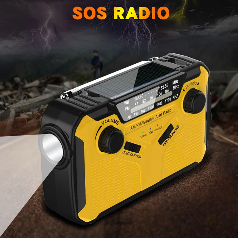 Amazon Hot SOS Hand Crank Radio Portable Emergency LED Flashlight Solar Radio With LED Reading Lamp