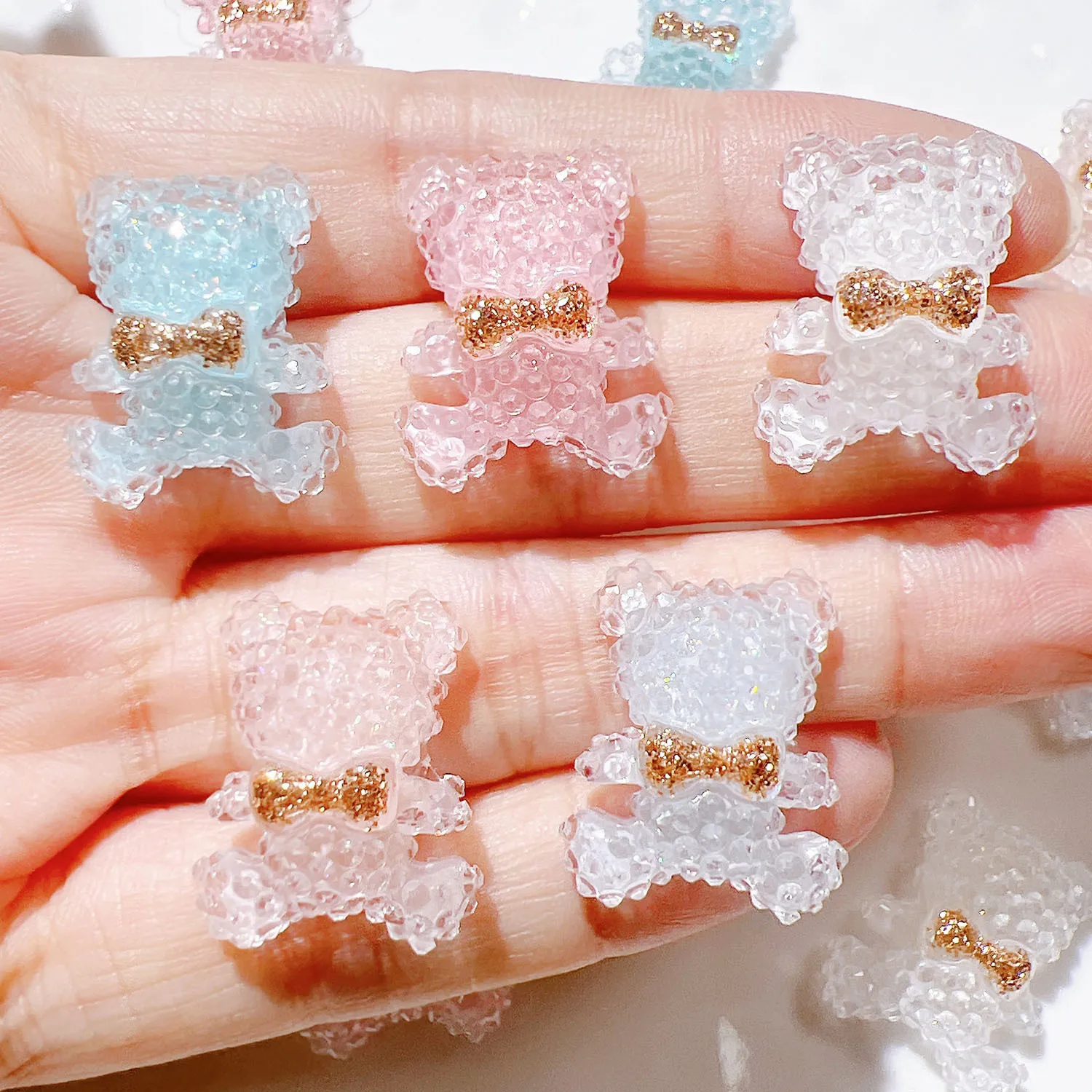 100Pcs Resin Cute Shiny Bear Resin Cabochon Flatbacks Scrapbooking For Hair Bows Accessories DIY Phone Case Decoration