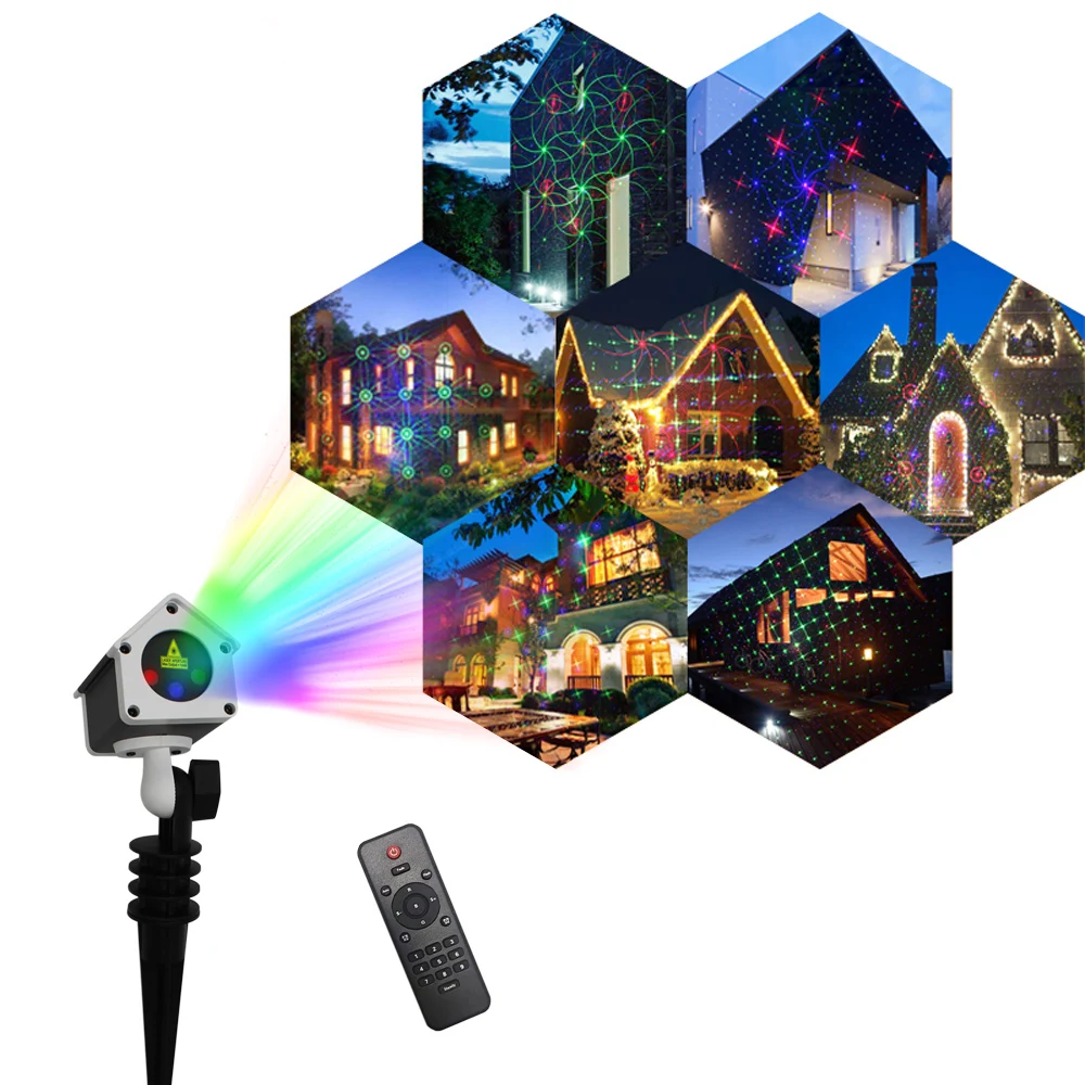 In stock Spotlights IP65 Waterproof RGB Moving Different 16 Flower Patterns Garden Outdoor Laser Light with RF Remote