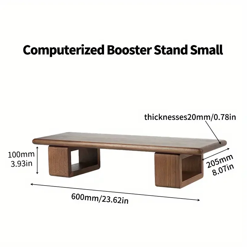 Solid Wood Screen Support Bracket Desk Space Saver Wooden Monitor Stand Riser Desktop Laptop Shelf with Storage Organizer