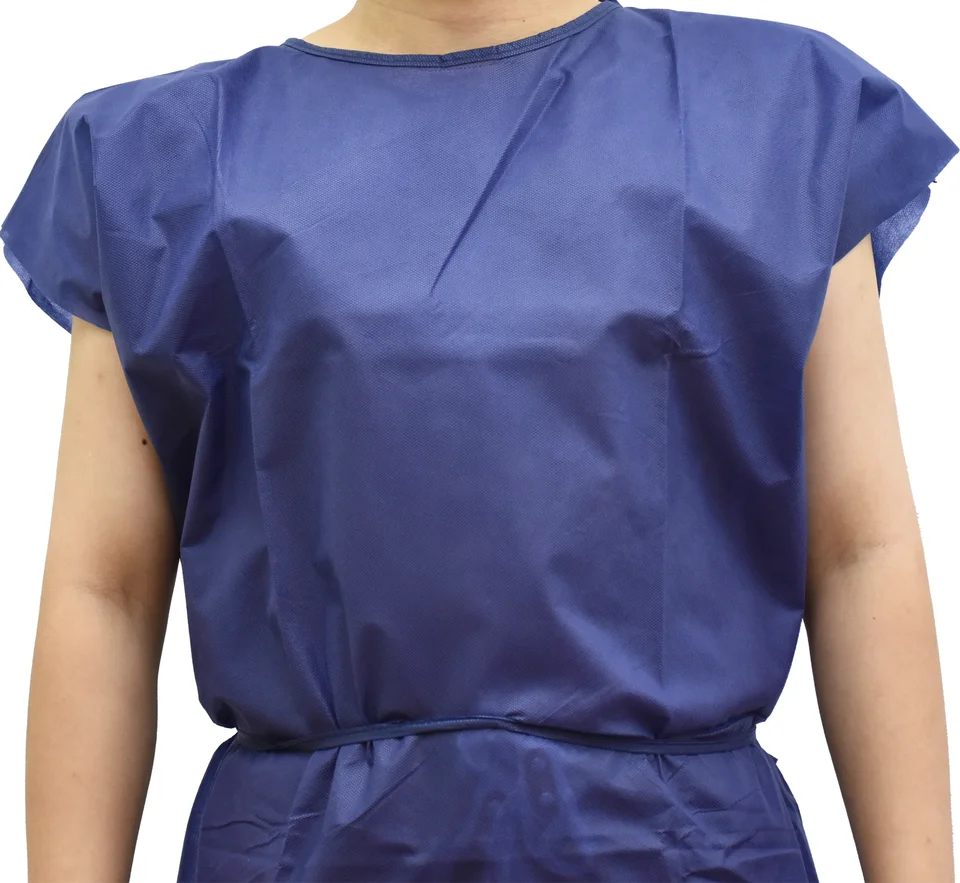 Medical hospital uniform disposable nonwoven PP SMS patient gown with cheap factory price