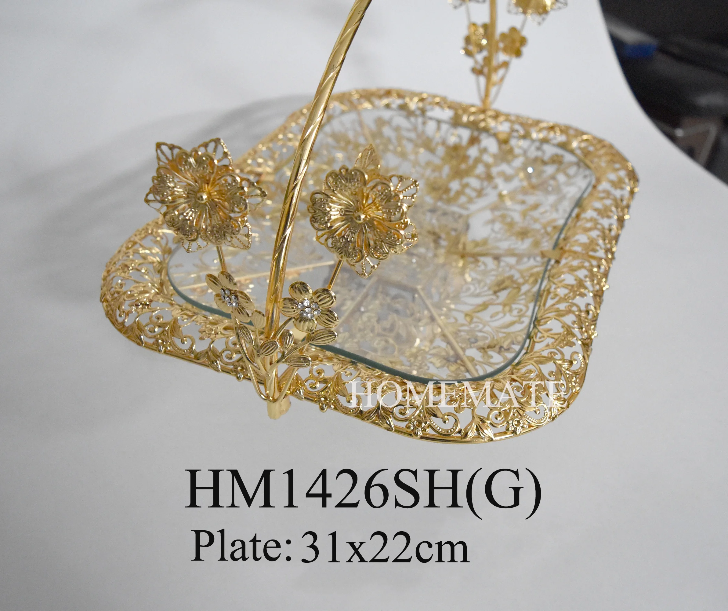 Wholesaler decorative metal silver gold plated glass fruit basket cake stand for wedding party
