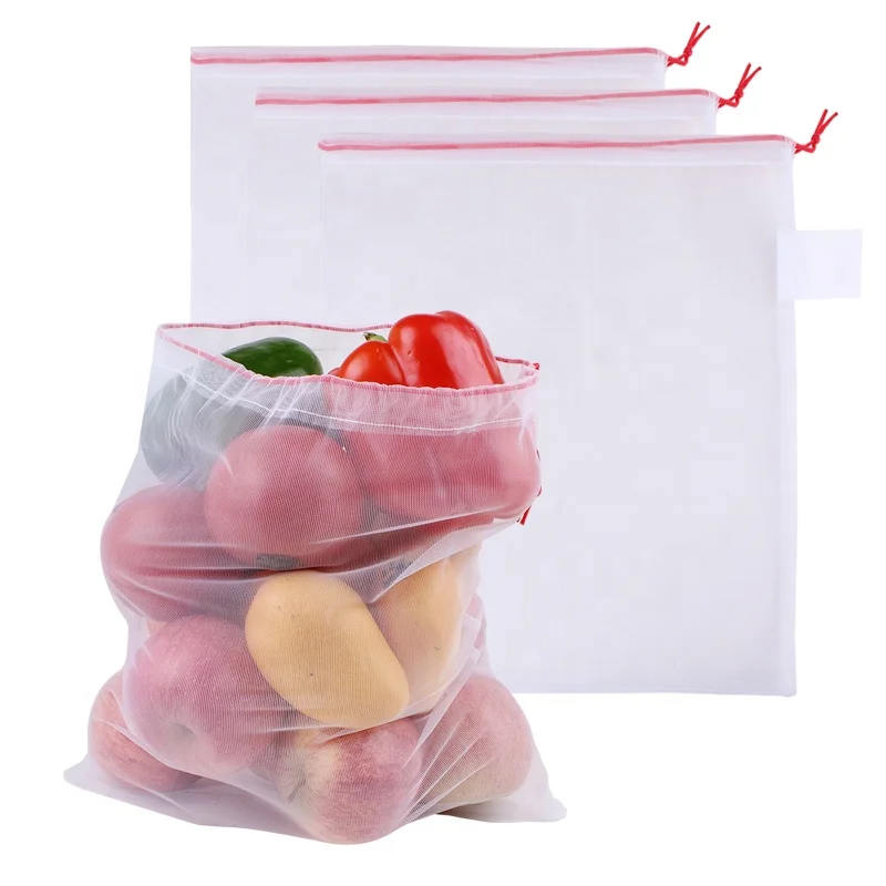 BSCI Заводская переработанная продуктовая многоразовая Сетчатая Сумка для пищевых продуктов