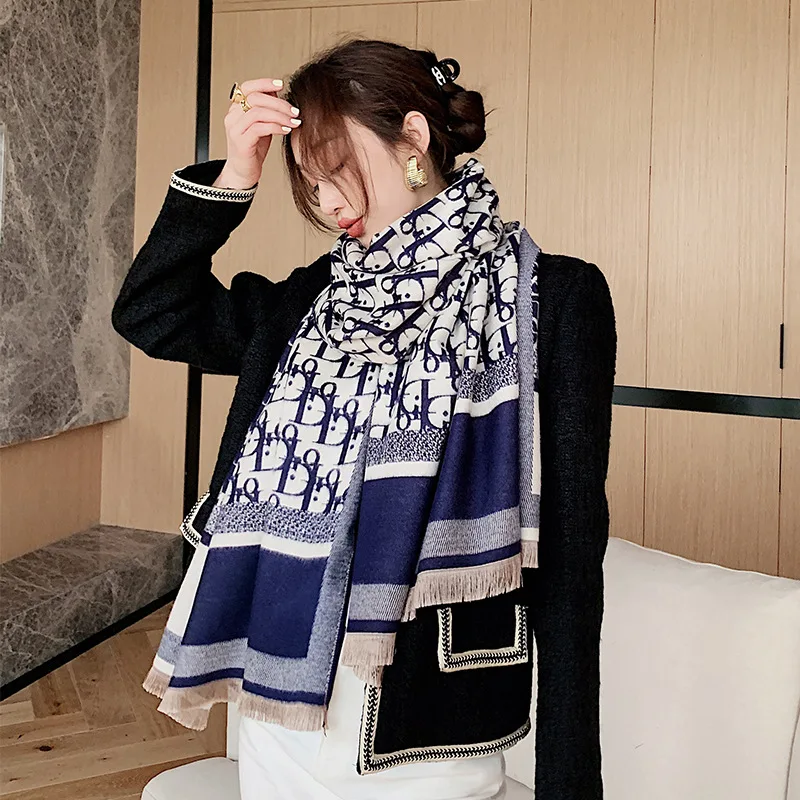  Новинка 2020 модные женские теплые шарфы с логотипом дешевый женский зимний Фирменный шарф из искусственного кашемира