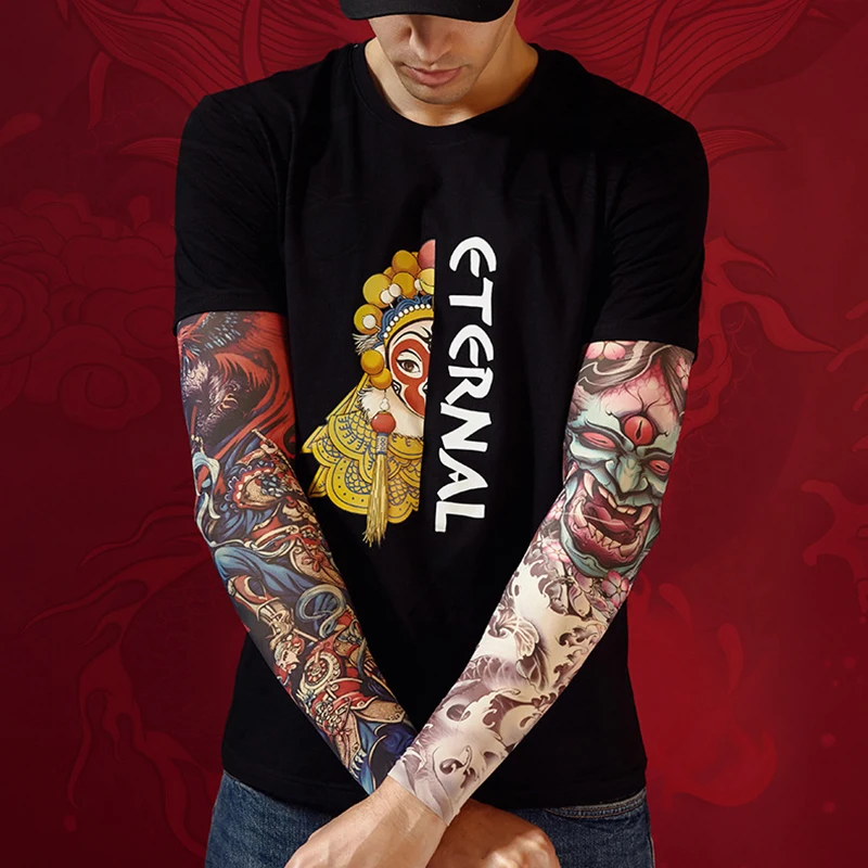 Summer fake tattoo printed pattern over sleeves sun block sunscreen products anti-UV arms cover shield casing clothing outfits