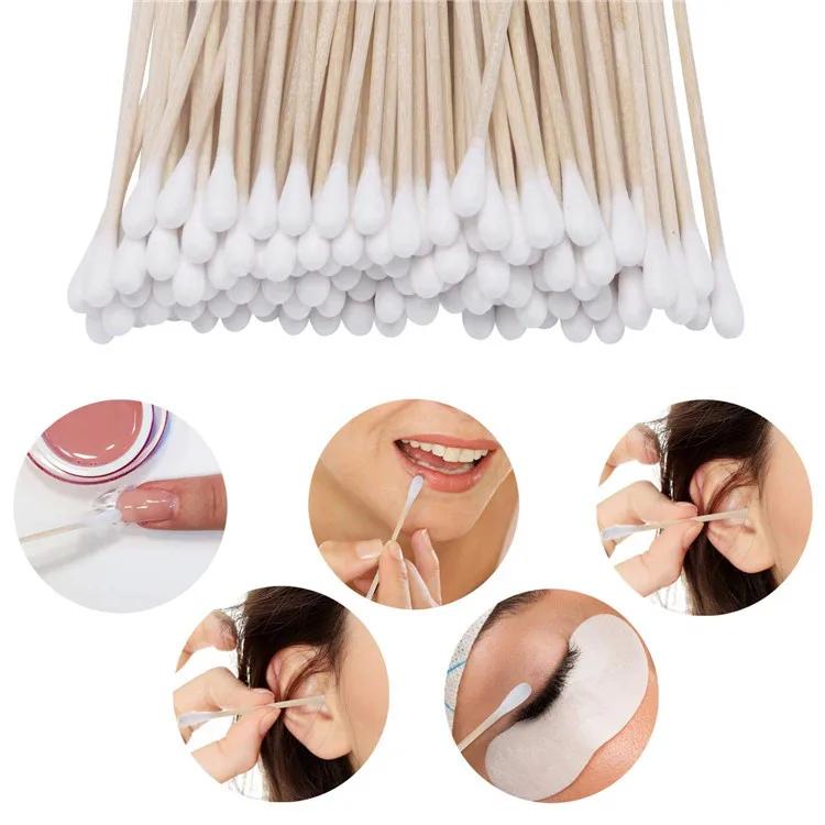 Color Makeup Remover Sterilized Disposable Medical Alcohol Iodophor Filled Wooden Organic Bamboo Cotton Bud Swab Stick For Baby
