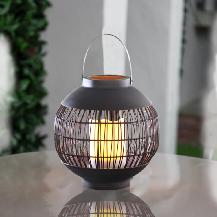 Home Decor Wedding Centerpiece Outdoor Solar Powered Rattan Ball Shaped Garden Lantern
