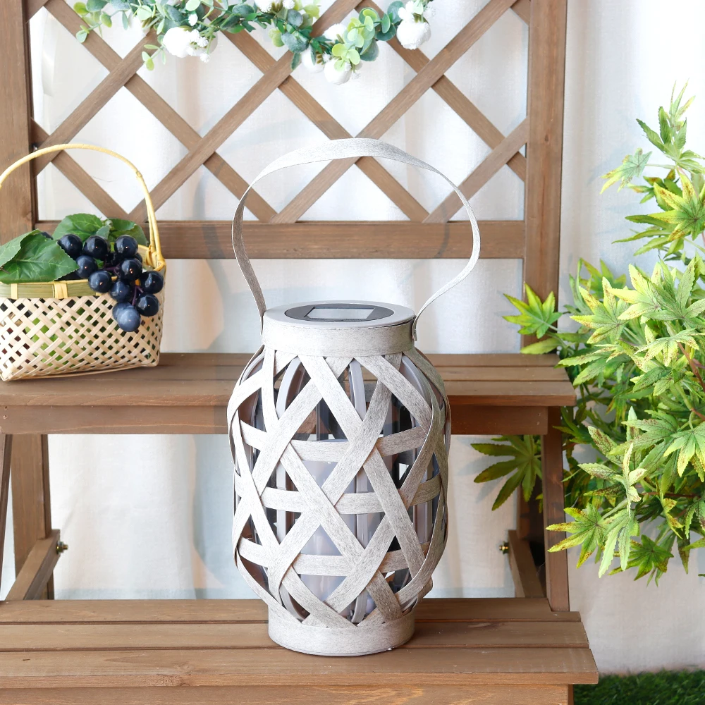 Outdoor Hanging Plastic Weaving Solar Lantern Portable Garden Solar Lamp with Solar Panel