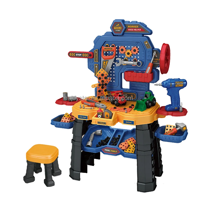 ENJOYSTAR 181PCS Electric Drill Work Table With Chair For Kid Role Pretend Play DIY Construction Set Engineer Tool Station Toys