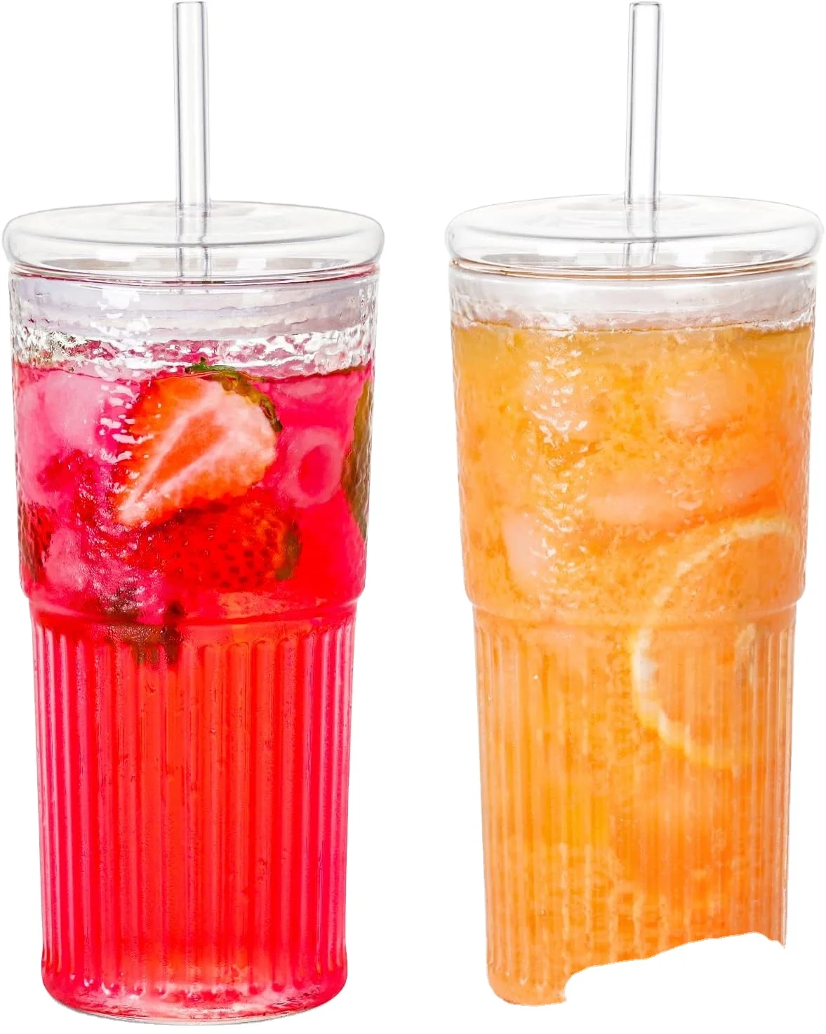 20 OZ High Borosilicate Glass Tumbler Drink Cup for Iced Coffee Water Smoothies-with Lids and Glass Straws