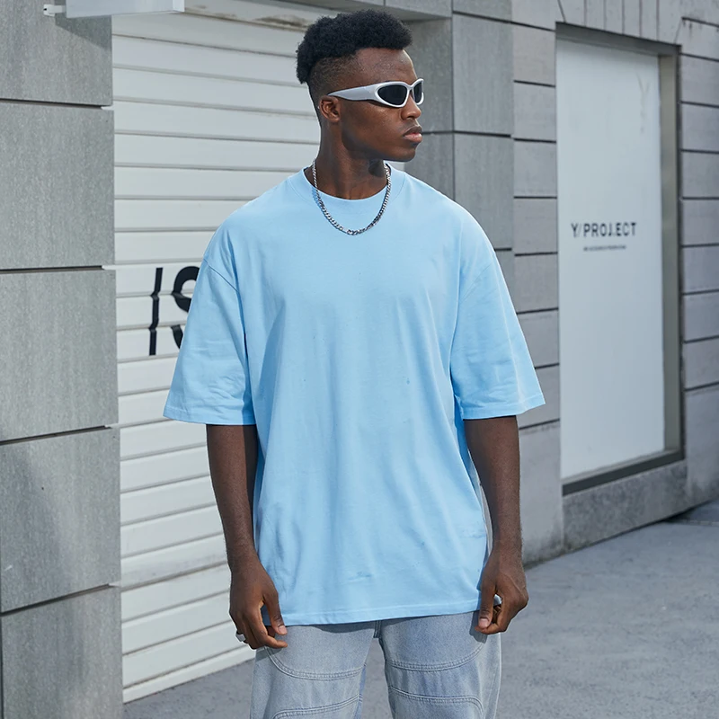 factory wholesale custom thick collar cotton tshirt white solid box blank tee men black boxy fit t shirt