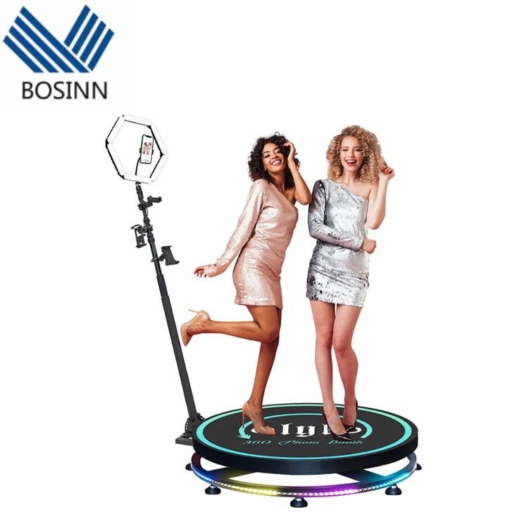 360 Photo Booth Machine Ring Spin Camera Booth Live Streaming Selfie Platform Booth Stand GOGO Stage RGB Lighting