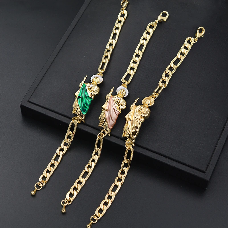 High Quality 14k Oro Laminado San Judas Bracelet for Men and Women Punk Unique Tadeo Bracelet Religious White Gold Jewelry