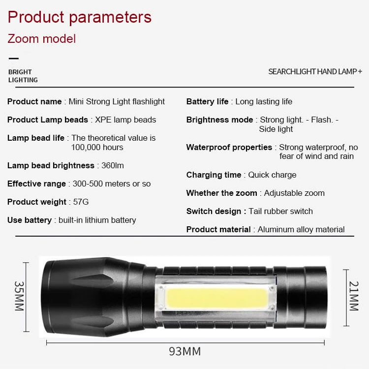 Mini Rechargeable Torch long aluminum led flashlight