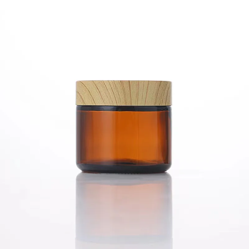 Wholesale Round Cosmetic Container Face Cream Jar 5g 10g 15g 30g 50g 60g 100g amber glass jar with bamboo lid