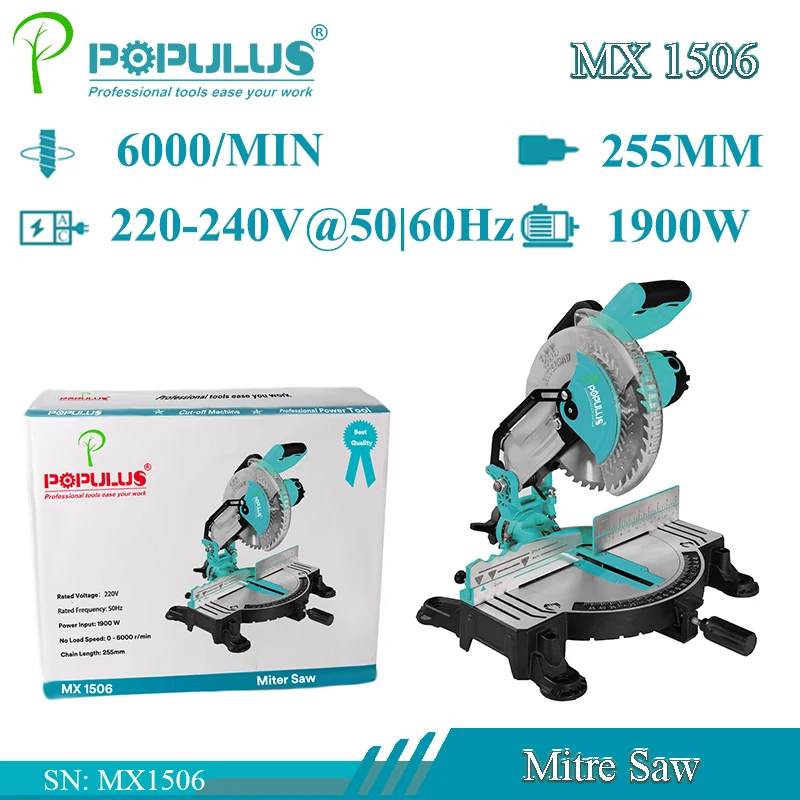 iPOPULUS 220v 255mm 10inch 1900w Belt Drive Compound Miter Table Saw Portable Professional Electric Aluminum Wood Cutting Saw