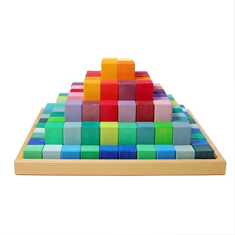 Large Stepped Beech wood Pyramid 4 cm Thick Building Blocks Sets