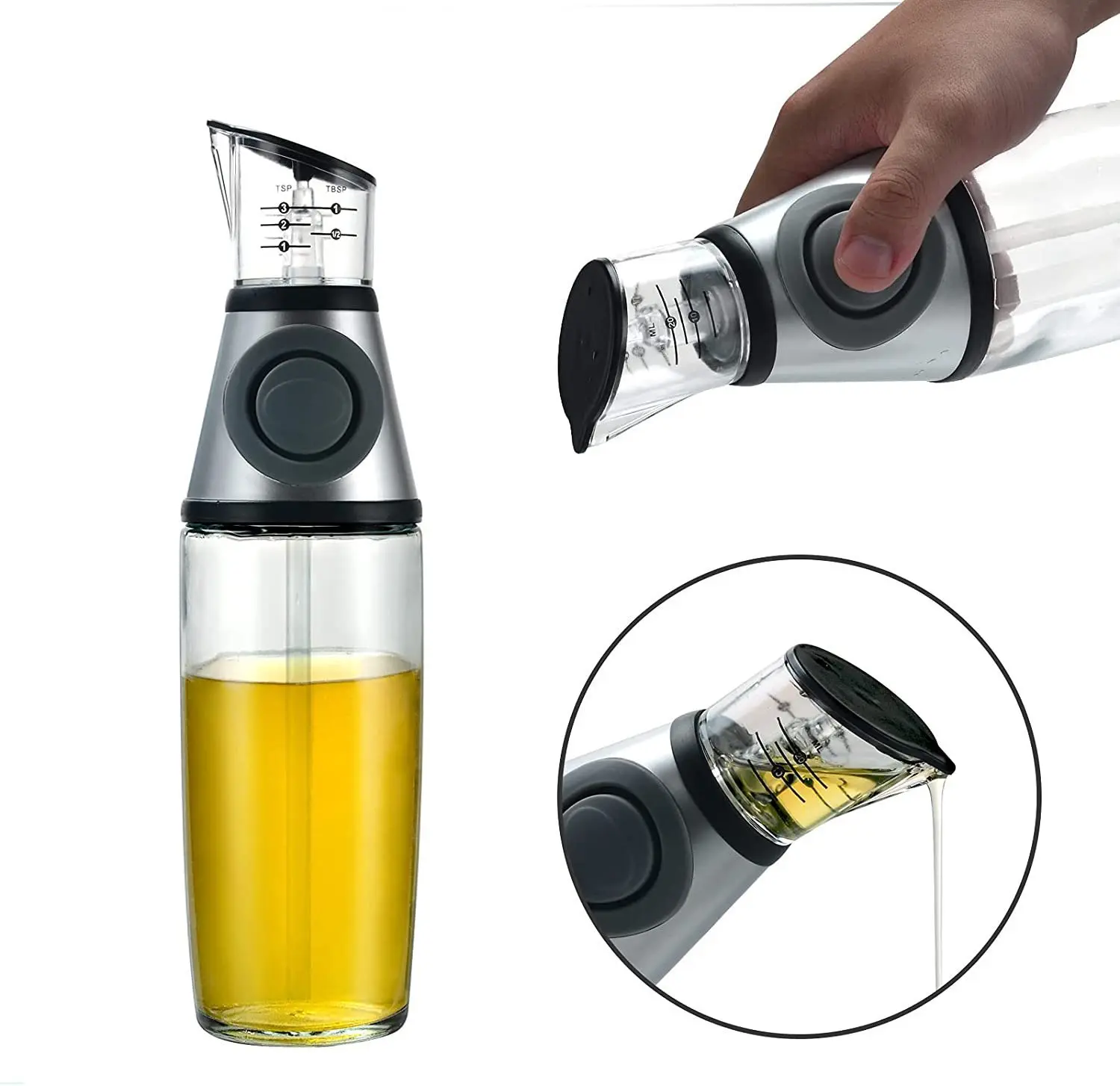 Oil Dispenser Bottle for Kitchen Olive Oil Dispenser Superior Glass Oil and Vinegar Dispenser with Measuring