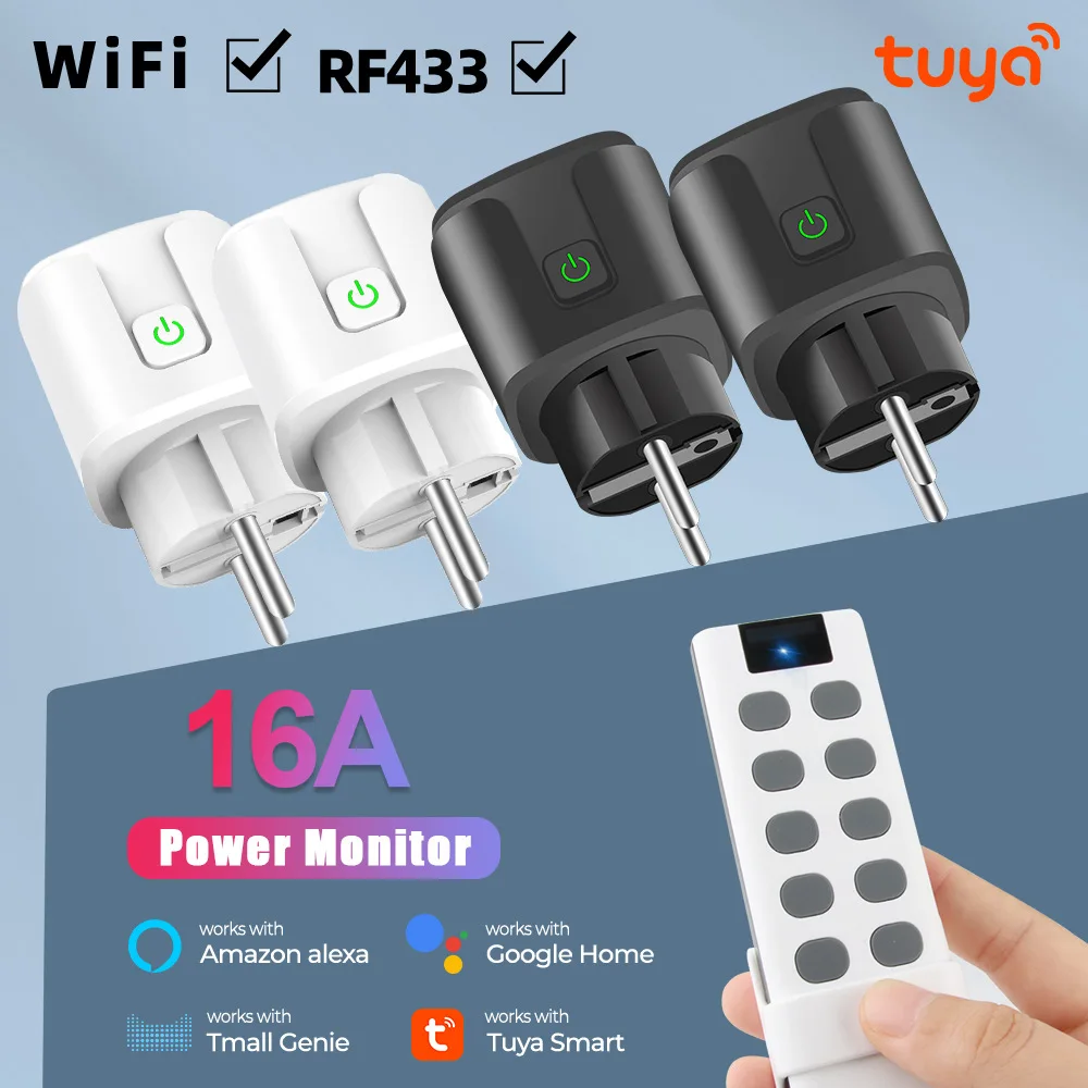16A Tuya WiFi WiFi+RF433 EU Smart Plug Power Monitor Wireless Socket Remote Timer Control For Google Home Alexa