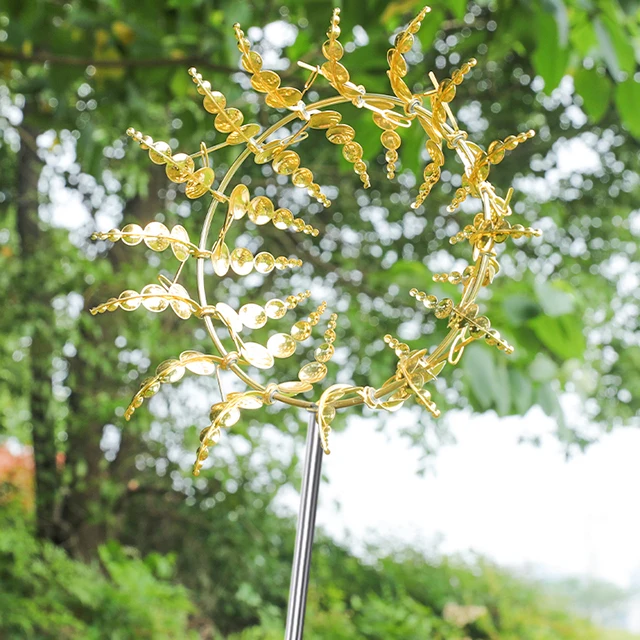 originality iron art gold and silver rotate sunflower windmill for meadow garden edging decoration outdoor