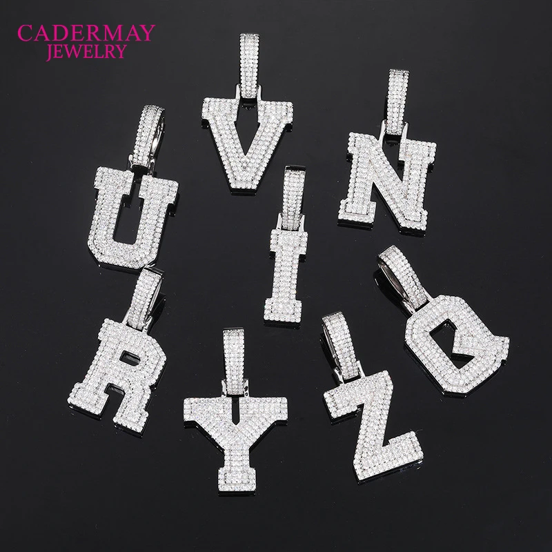A to Z S925 Letter  Round  Moissanite D VVS  Ice Out Hiphop Pendant Pass Diamond Tester  Moissanite Pendant Necklace