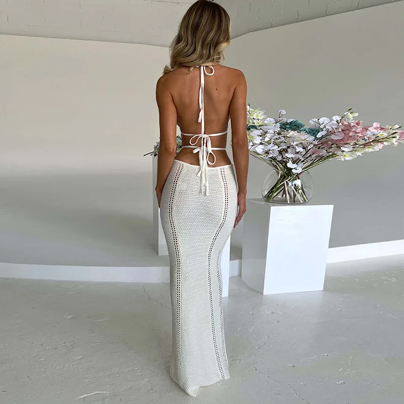 L31146 - ladies summer new fashion sexy backless knitted long elegant dresses