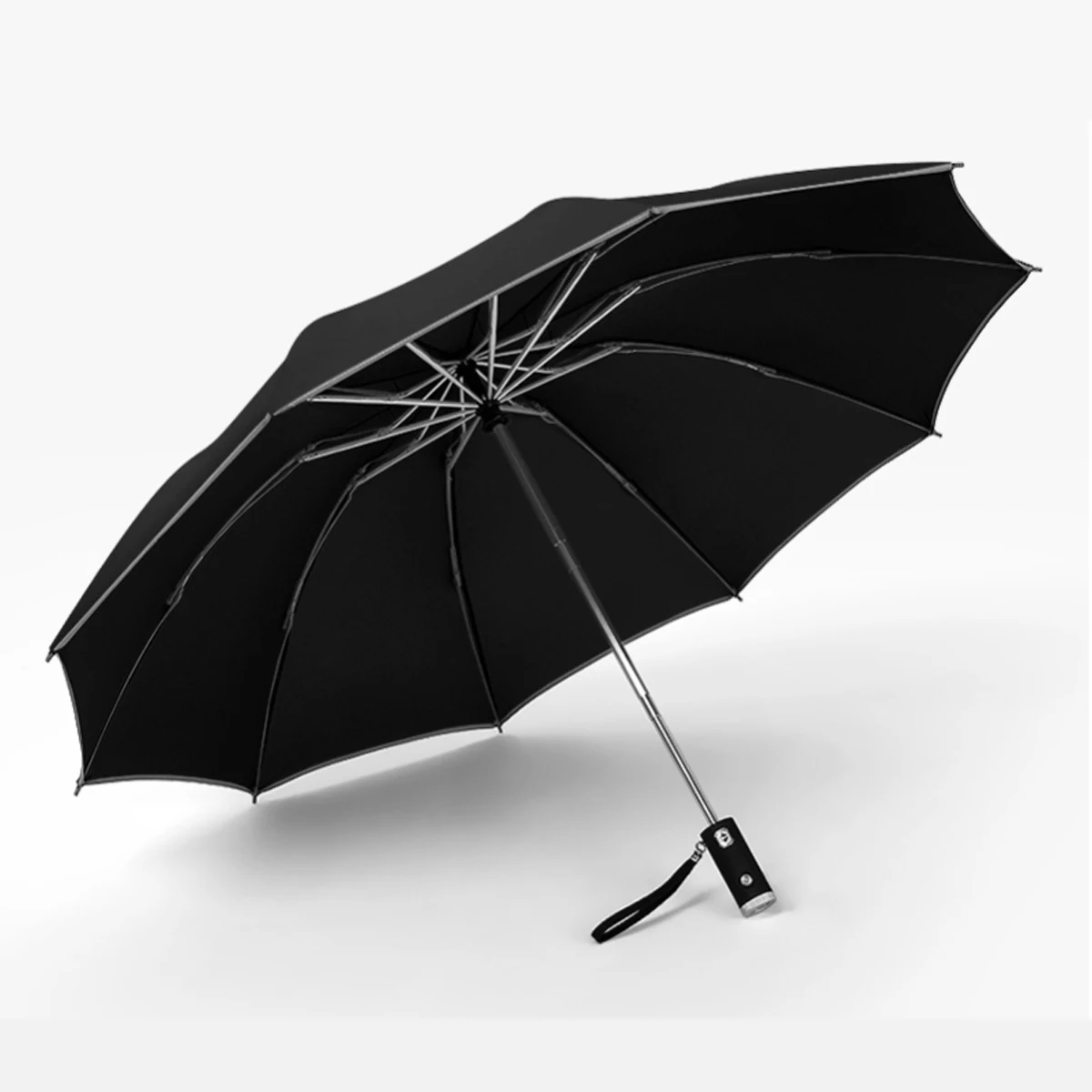 Special Design Anti Storm Windproof Reverse Automatic Umbrella with led light handle and 3M reflect stripe