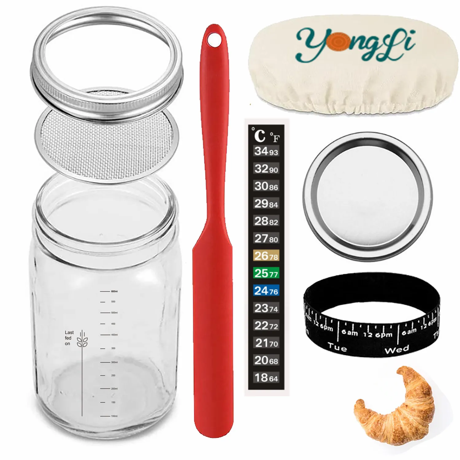 Yongli J-05 Sourdough Starter Jar Sourdough Starter Kit with 2 Part Metal Lid Sour dough Crock Bread Baking