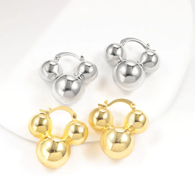European American fashion jewelry  copper plated 18K silver smooth round ball hoop earrings for women