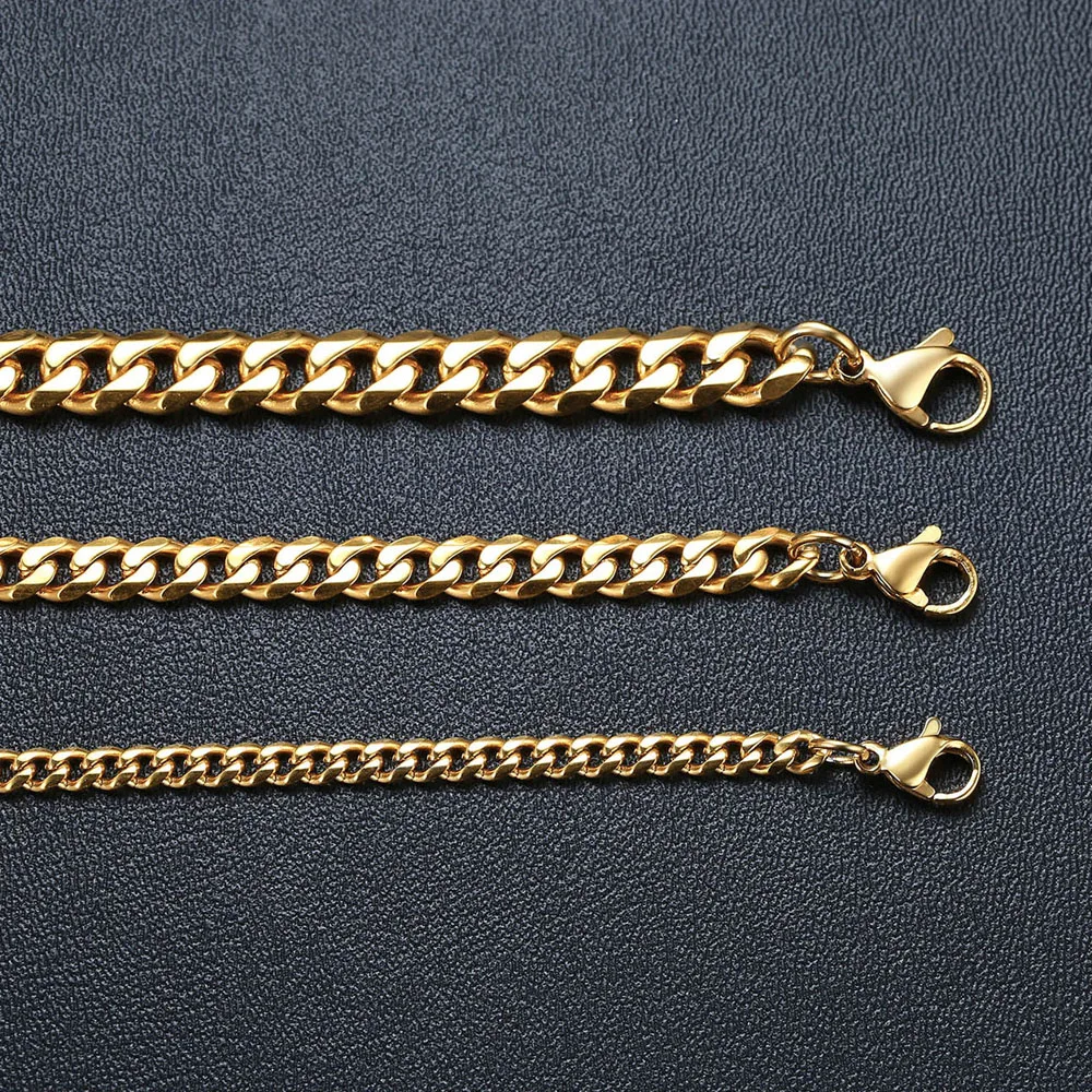Wholesale 5mm Gold Plated Chunky Cadena Cubana Stainless Steel Miami Cuban Link Chain