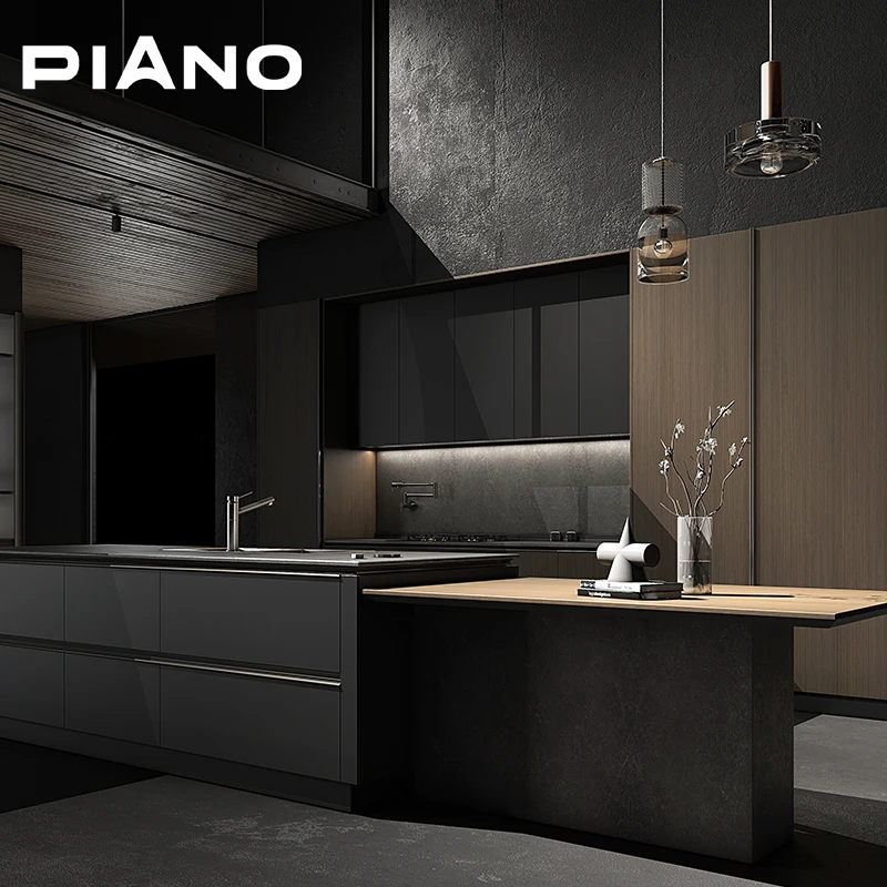 New model smart kitchen cabinets furniture modular kitchen wall cabinet black laminate rta plywood kitchen cabinets ready made