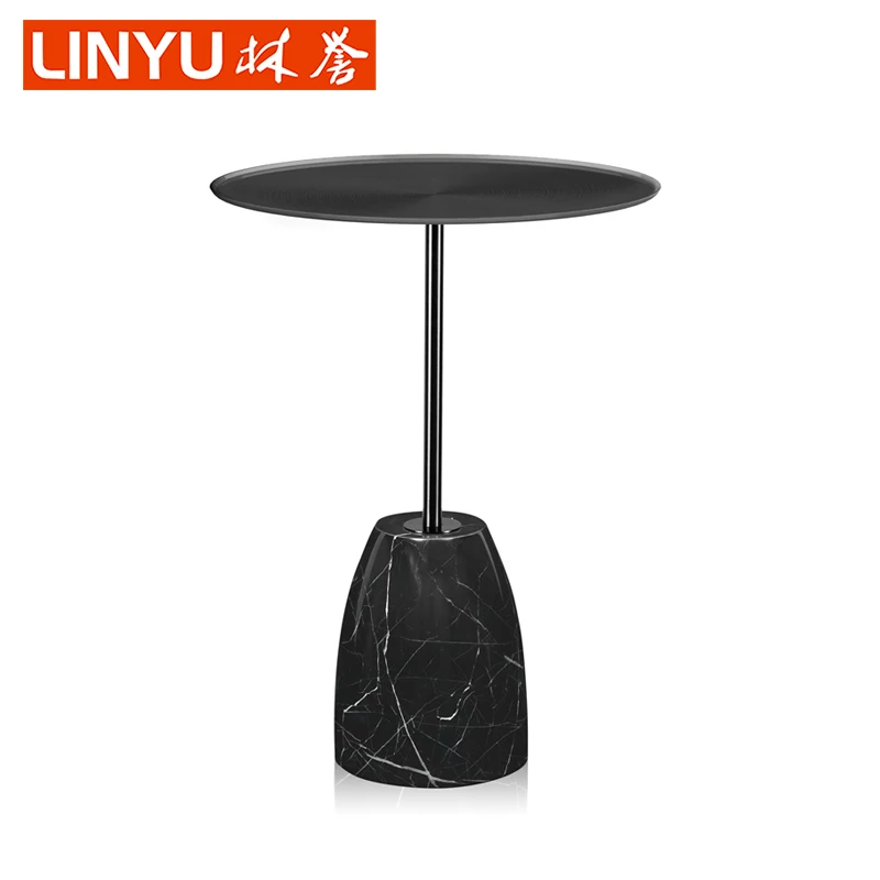 round sofa table black plated SS top Black Nero Margiua natural marble block base mini sofa side table