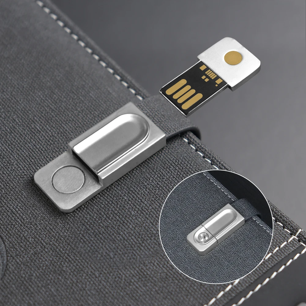 Multi-functional A5 Wireless Charging Notebook With speaker  USB Flash Drive Power Bank Leather Smart Notebook For Business Gift