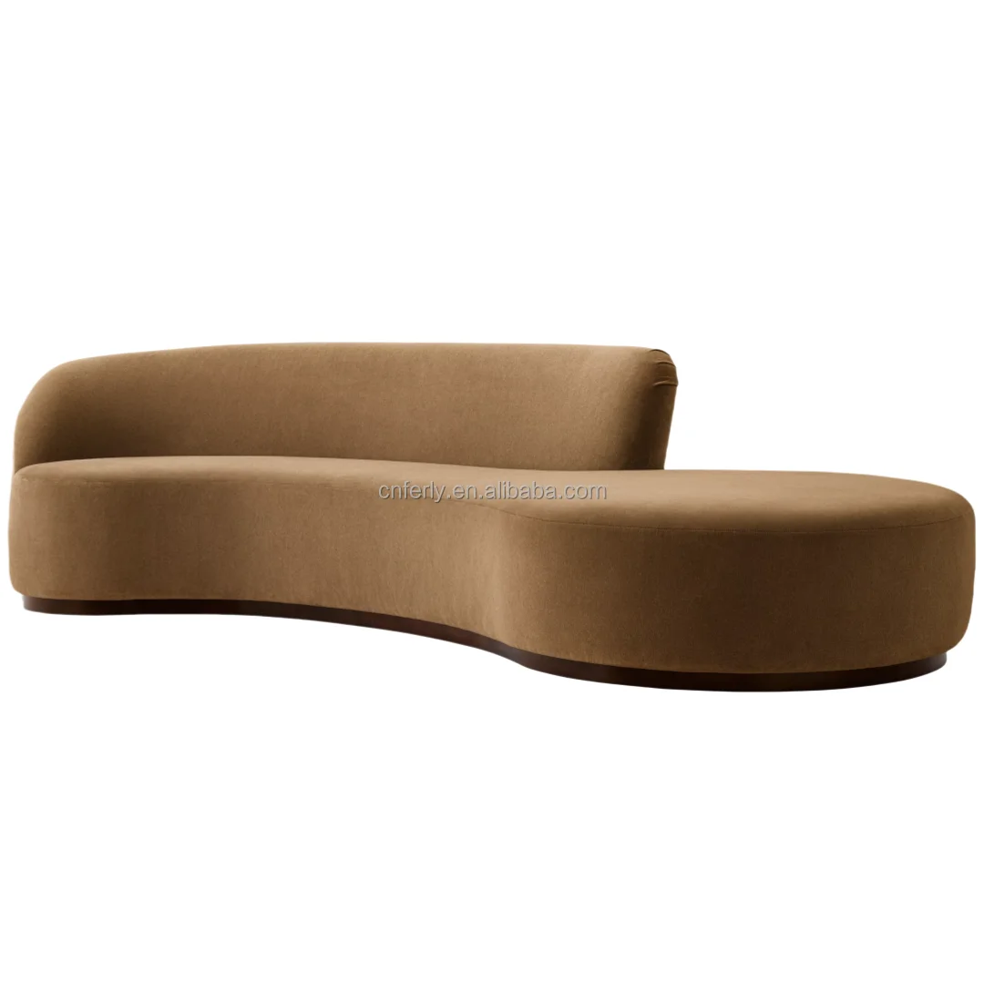 Ferly High End Modern Luxury Living Room Asymmetrical Sofa Left Arm Brown Curved Sofa