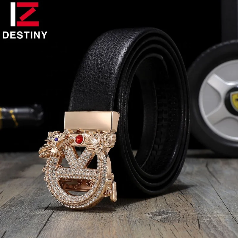 Factory Wholesale Trendy Automatic Buckle Dragon Genuine Leather Fashion Luxury Brand Famous Designer Men Belt