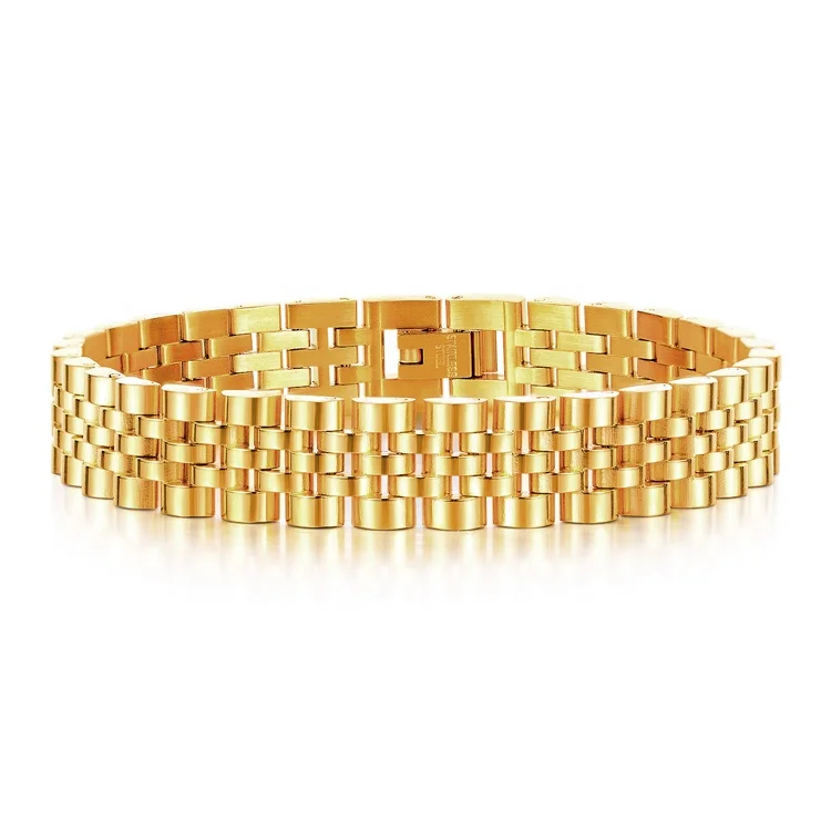 Men Hip-Hop Jewelry Punk Simple Watch Bands Chain Bracelets Gold Plated Stainless Steel Chain Cuff Bracelet