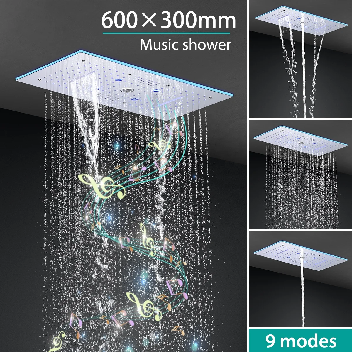 600*300 MM Thermostatic LED Shower Set Chrome Ceiling-Mounted Rain Waterfall Mist Jets Brass Water Column Bath Shower Faucets
