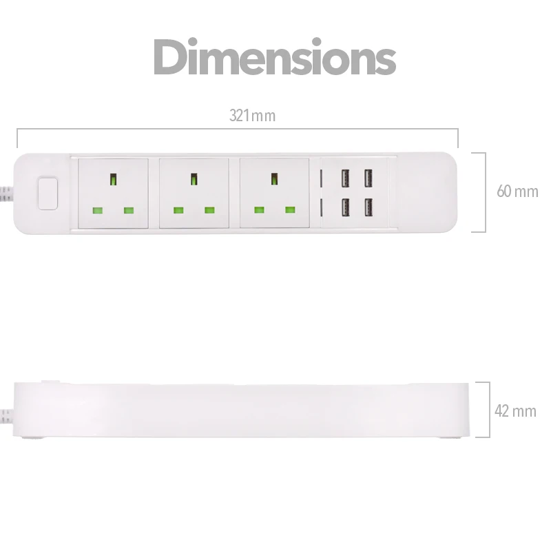 Smart Power Strip Surge Protector 3 Outlets & 4 USB Ports with Flat Plug Works with TUYA App Alexa Echo & Google home