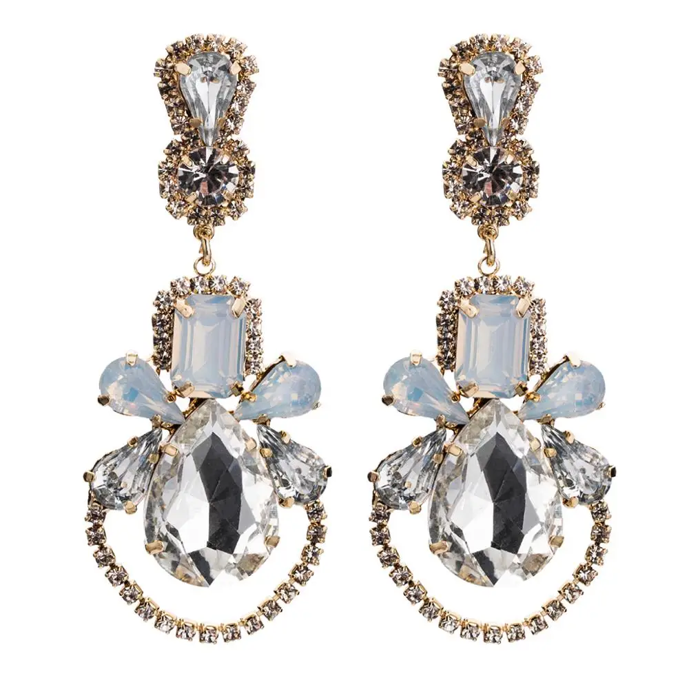 Fashion Jewelry Women Earrings Boho Vintage Rhinestone Acrylic Statement Earring Crystal Flower Large Resin Earrings