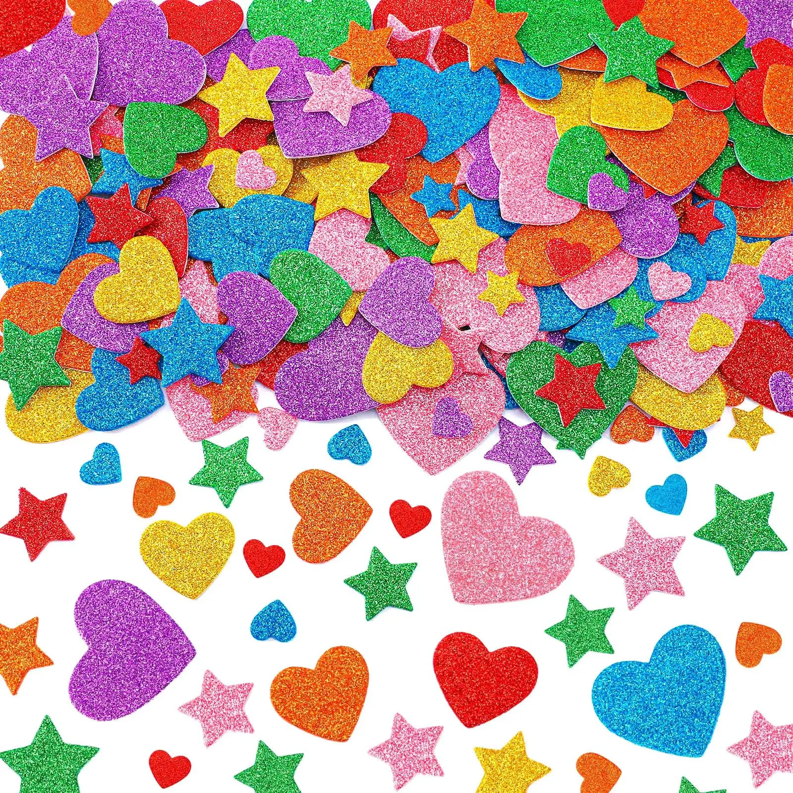 3D Custom Children Colorful Glitter Foam Sticker Stars Die Cut Glittery Heart Star Glitter Self Adhesive Puffy Sticker Play Set