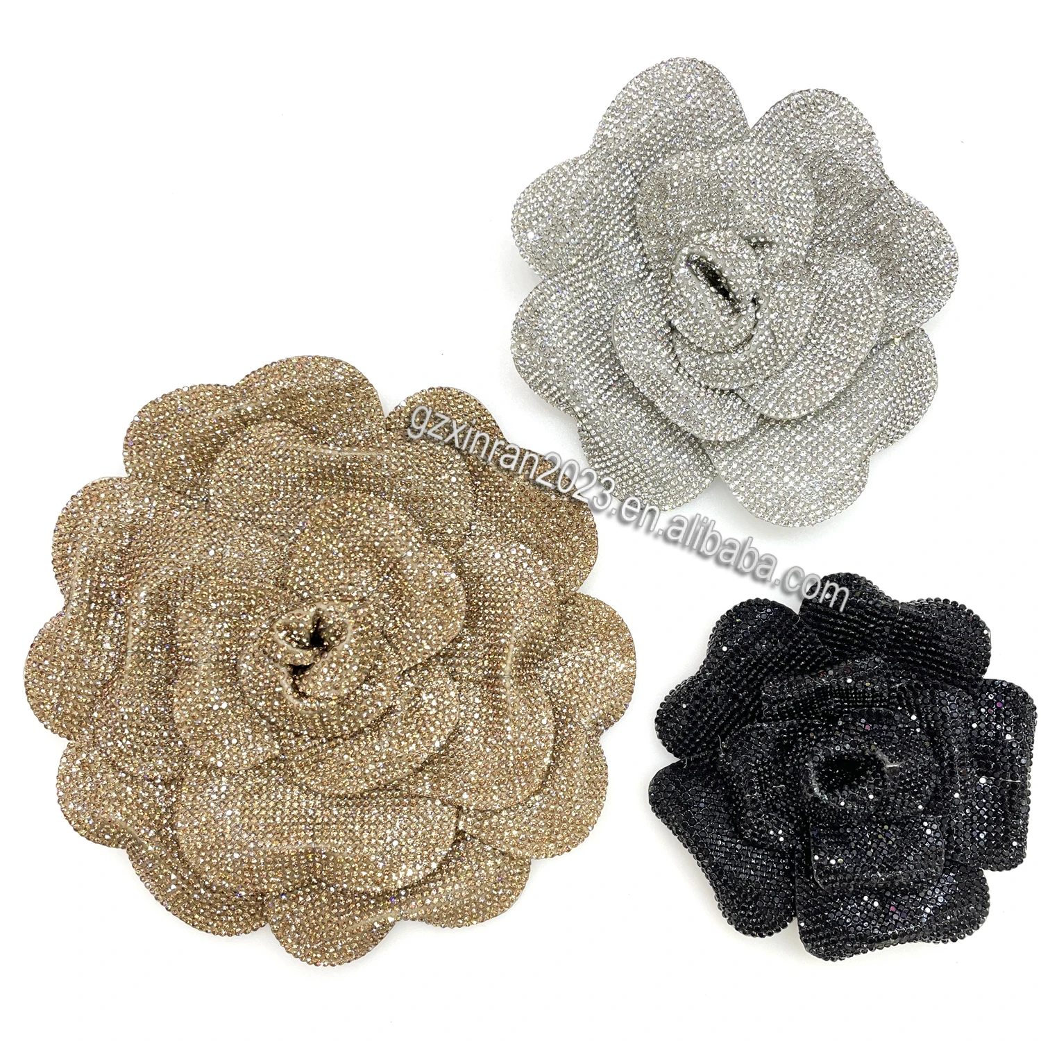 PH810 custom crystal bling flower patch big size 3D rhinestone flower applique for decoration