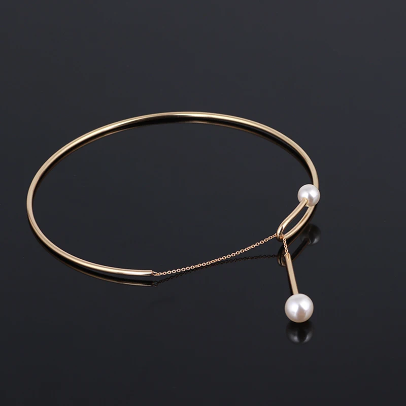 Pearl Asymmetric Stainless Steel Collar Necklace